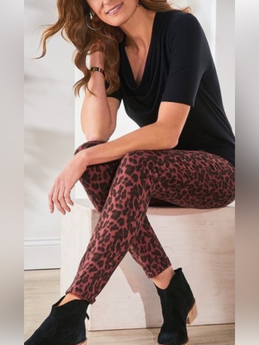 Soft Surroundings Burgundy Leopard Crop Jeans